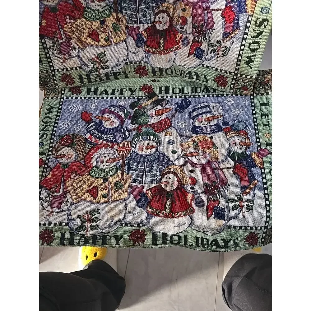 Lot of 4‎ Vtg Happy Holidays Christmas Snowman Snow People Tapestry Placemats